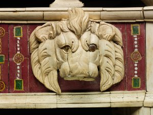 Couch Detail with Bone Carving of Lion Head and Glass Inlaid Eyes